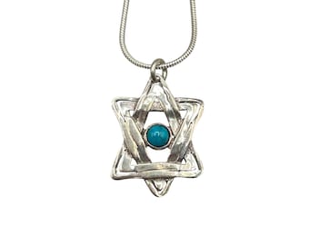 DIDAE Made In Israel Star Of David Necklace Sterling Silver 925 With Turquoise Stone