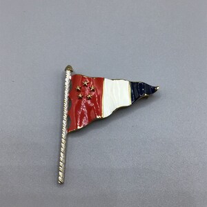Red White Blue Flag with Stars Vintage Enamel Pin Brooch Gold Tone Triangle Flag