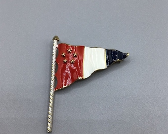Red White Blue Flag with Stars Vintage Enamel Pin Brooch Gold Tone Triangle Flag