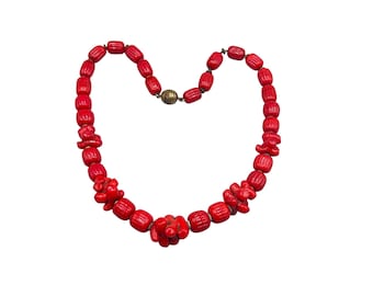 Vintage LOUIS ROUSSELET Necklace Red Glass Beads Strung On Chain Coral Color Glass