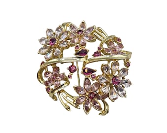 Vintage CORO PEGASUS Pin Brooch Gold Tone And Pink Rhinestones Signed Brooch