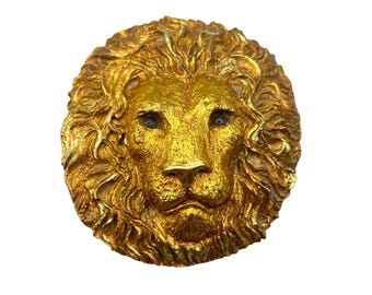 Vintage Golden Lion Head Belt Buckle Charmant of Beverly Hills California