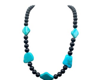 Onyx And Turquoise Necklace Jay King DTR Sterling Silver Polished Stone Necklace