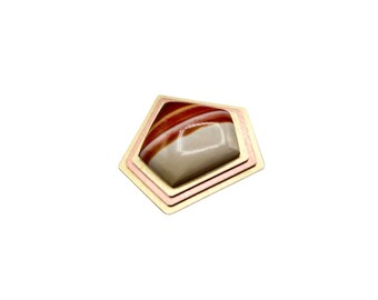 Handcrafted Geometric Pin Brooch Pentagon Shaped Ceramic Stone Earthy Colors