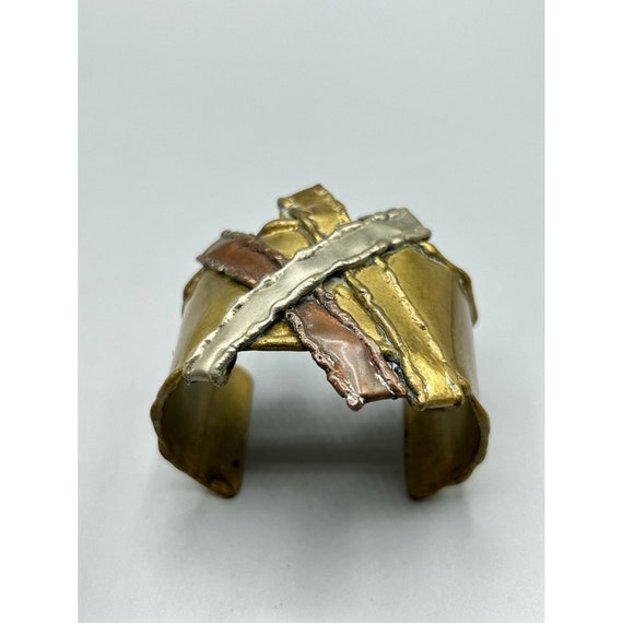 Vintage Brutalist Cuff Bracelet Mixed Metal Handc… - image 6