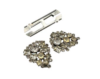 Vintage Crystal Rhinestone Dress Clips Pair With Original Frame Dress Clip Duo
