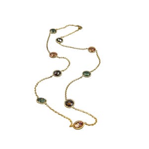 Sterling Silver Colorful CZ Station Necklace Open Back Bezel Gold Overlay Silver 925 Chain Necklace