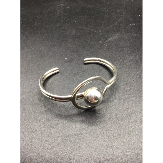Modernist Taxco Cuff Bracelet Sterling Silver Hoo… - image 1