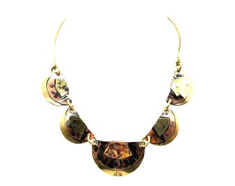 Vintage Brutalist Necklace Mixed Metals Copper And Brass Hand Crafted Geometric
