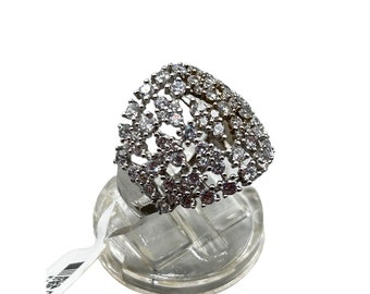 Sterling Silver and CZ Ring Size 8 Rhodium Plated Over Sterling Fancy Ring