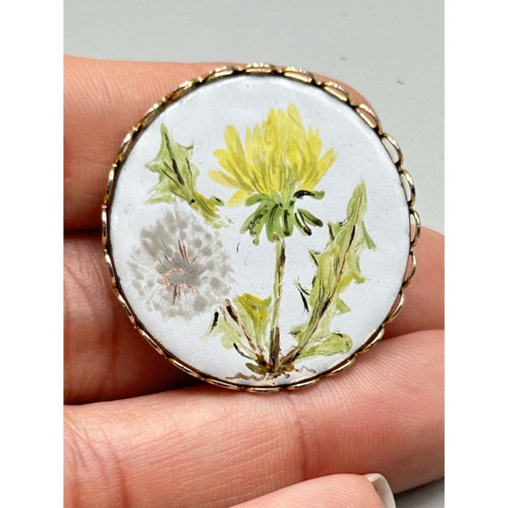 Enamel Pin Brooch Hand Painted Dandelion Flower R… - image 3