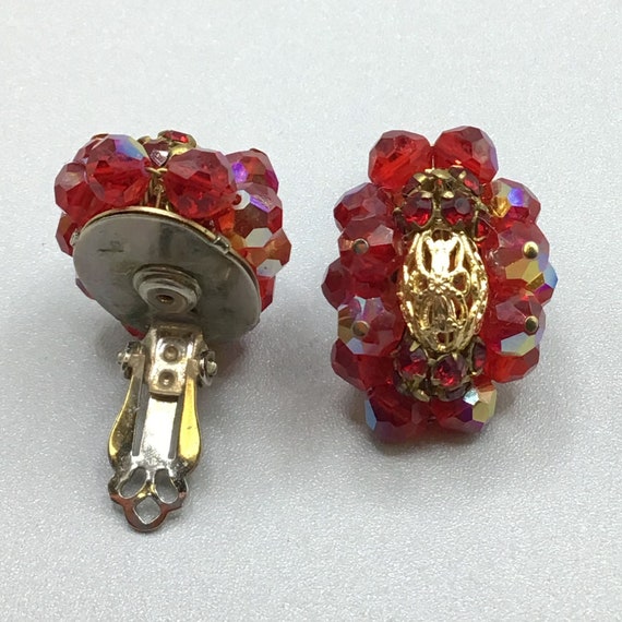 Signed LAGUNA Red AB Clusters Earrings Clip On Be… - image 7