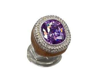 Purple Ring Size 7 Sterling Silver and Enamel 925 Chunky Statement Wide Ring
