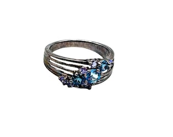 Blue Topaz And Tanzanite Ring Size 8 Sterling Silver Blue Purple Gemstones