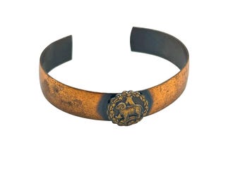Genuine Copper Cuff Bracelet With Aries Zodiac Sign Vintage Bracelet
