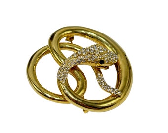 Butler & Wilson Snake Brooch Gold Tone and Rhinestones Pave Designer Signed Pin