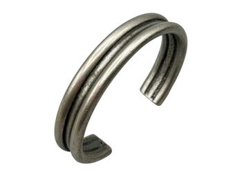 Vintage Cuff Bracelet Sterling Silver Solid Rigid Ribbed Cuff UNMARKED Tested