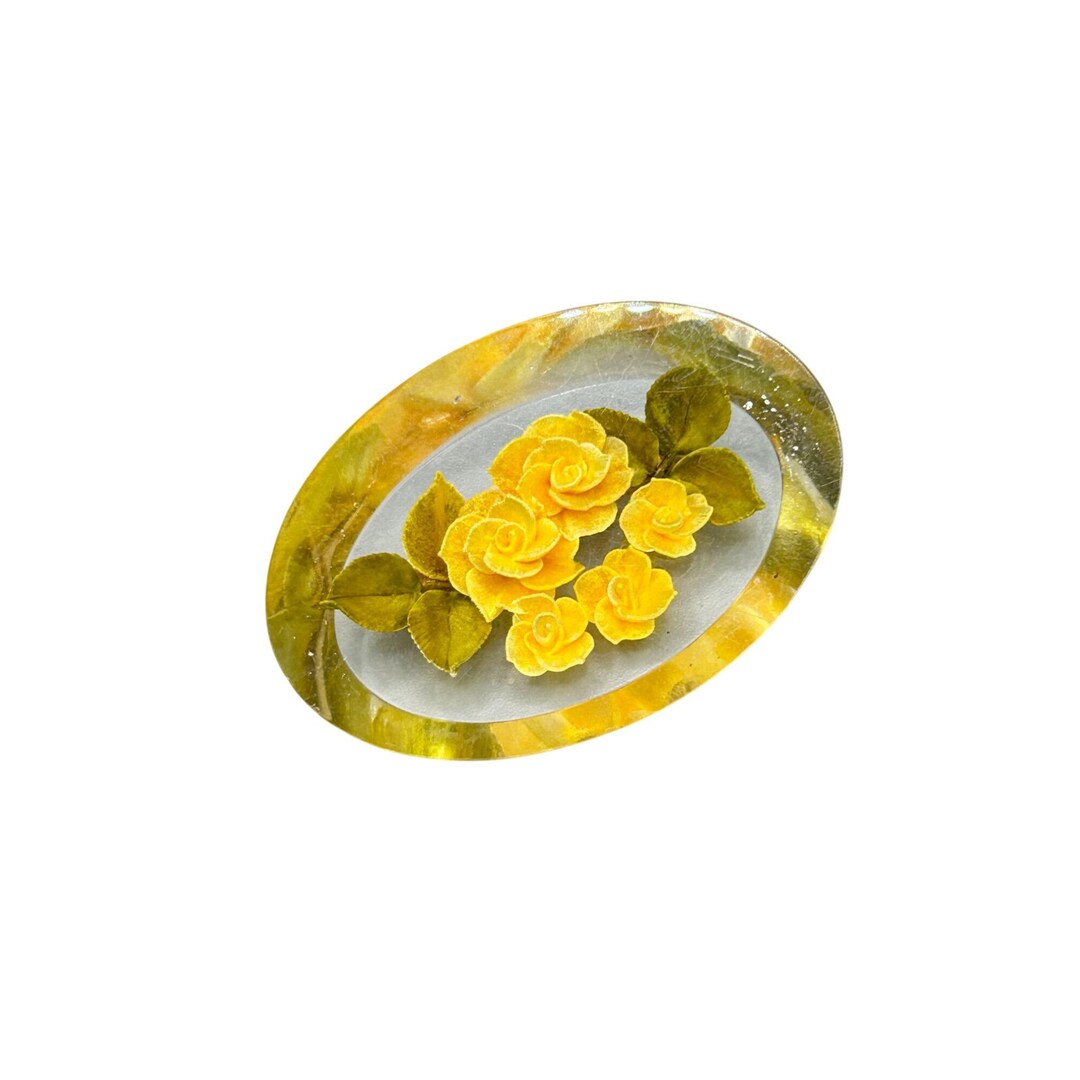 Broche Ancienne Vintage En Lucite Sculptée - Motif Fleurs Inversé Style Art Déco - Occasion