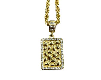 Gold Tone Necklace With Rhinestones Chunky Pendant And Rope NEcklace Animal Print Design