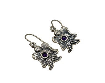 Didae Angels Israeli Jewelry Sterling Silver Dangles Earrings w Amethyst Stones