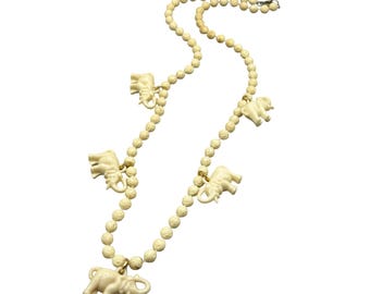 Vintage Celluloid Elephants Necklace 1970s Lightweight Plastic Charm Necklace