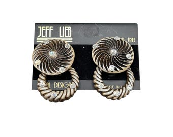 Vintage Jeff Lieb Clip On Earrings NOS Removable Dangle Design & Rhinestones