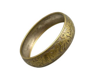 Vintage Brass Bangle With Intricate Animals And Elephant Engravings
