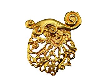 Signed Ariana Cali Paris Brooch Matte Gold Tone Swirls Pin Abstract 90s Design