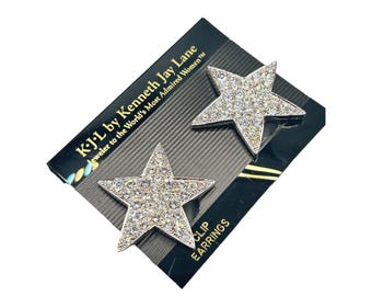 K.J.L By Kenneth Jay Lane Star Crystal Costume Clip On Earrings Silver Tone