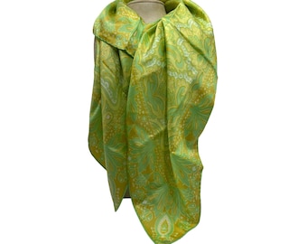 Lime Green Square Silk Scarf SCARVES BY VERA All Silk Hand rolled Made In Japan Green Design