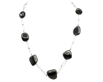 Shungite Paper Clip Chain Station Necklace Sterling Silver Station Necklace