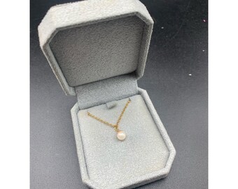 Pearl Necklace 10K Gold Dainty Single Pearl Necklace New In Box 5mm Pearl 16" chain
