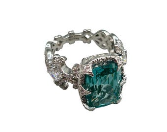 Erica Courtney Sterling Silver Ring Size 8 Green Tourmaline Diamonique