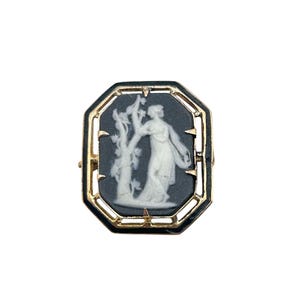 Vintage Wedgwood Cameo Pin Brooch And Pendant 10K Gold Black And White