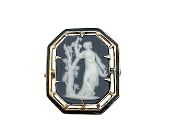 Vintage Wedgwood Cameo Pin Brooch And Pendant 10K Gold Black And White