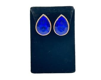 Ellen Designs Clip On Earrings Blue Drops Gold Tone Clips 80s Acrylic Jewelry