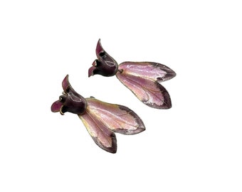 Antique Enamel Over Sterling Silver Flower Earrings Studs with Removable Dangles
