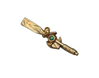Antique 12K Gold Paddle And Anchor Pin Brooch With Turquoise