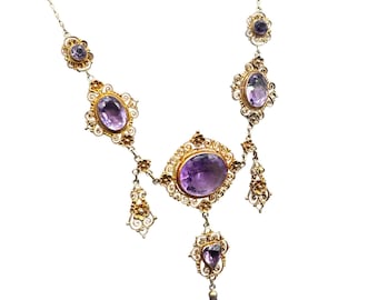 Antique Edwardian Amethyst Necklace Silver 800 With Gold Gilt Ca. 1900