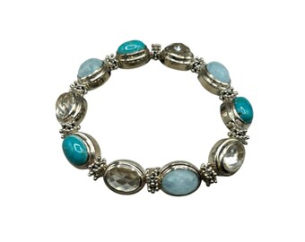 MICHAEL DAWKINS Sterling Bracelet Beryl Rock Crystal Quartz And Turquoise Link Bracelet