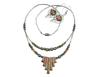 UNAKITE Necklace And Earrings Set Beaded Native American Dreamcatcher Dangles