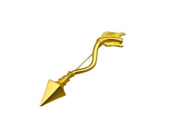 Vintage Curved Wiggly Arrow Brooch Pin Matte Gold Tone 80s Jewelry
