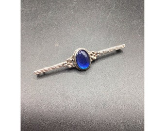 TLM Sterling England Butterfly Wing Bar Pin Art Blue Stone & Silver with Flowers