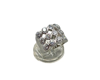 Clear Rhinestones Ring Size 6.25 Wide Band Silver Tone Bezel Set Clear Crystals