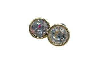 Vintage Pierced Crystals Earrings Gold Tone Studs Clear Glass Stones Posts