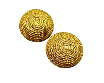 Vintage 80s Gold Tone Clip On Earrings Braided Round Circular Domed Design