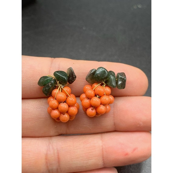 Coral Earrings Beaded Clusters Berry Earrings Wit… - image 4