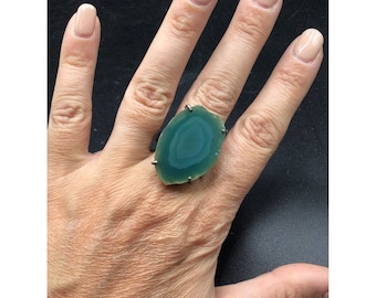 Whitney Kelly Green Ring Agate Slice Sterling Silver Geode Stone Size 8 Ring