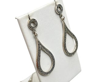 Textured Elongated Drops Earrings Sterling Silver Dangles Earrings Pierced