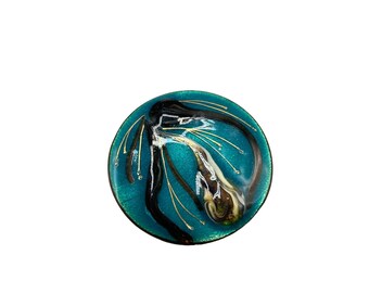 Handmade Enamel Over Copper Round Brooch with Artistic Abstract Design